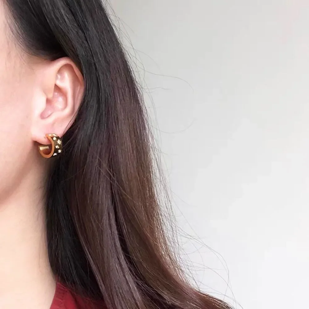 18K Gold Plated Diamond CZ Brilliant Star Small Hoop Earrings